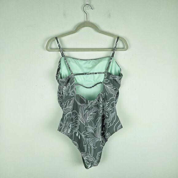 Cupshe Floral Print Shirred Cutout One Piece Swimsuit in Olive Sage Green Sz XL - Picture 7 of 9